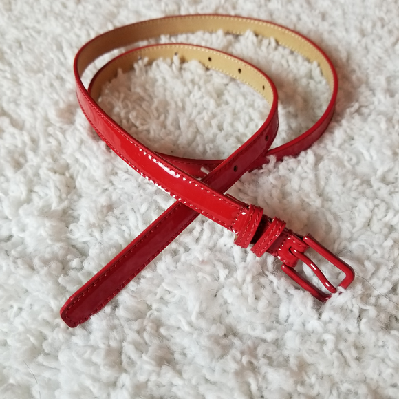 J. Crew Red Patent Leather Skinny Belt M